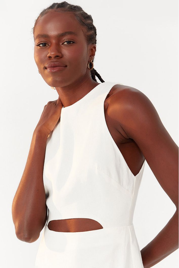 Vestido Linho Longuete Fenda Frente