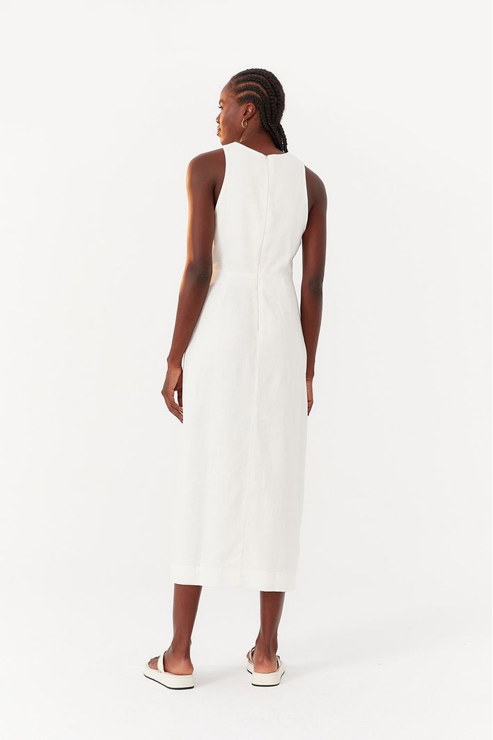 Vestido Linho Longuete Fenda Frente
