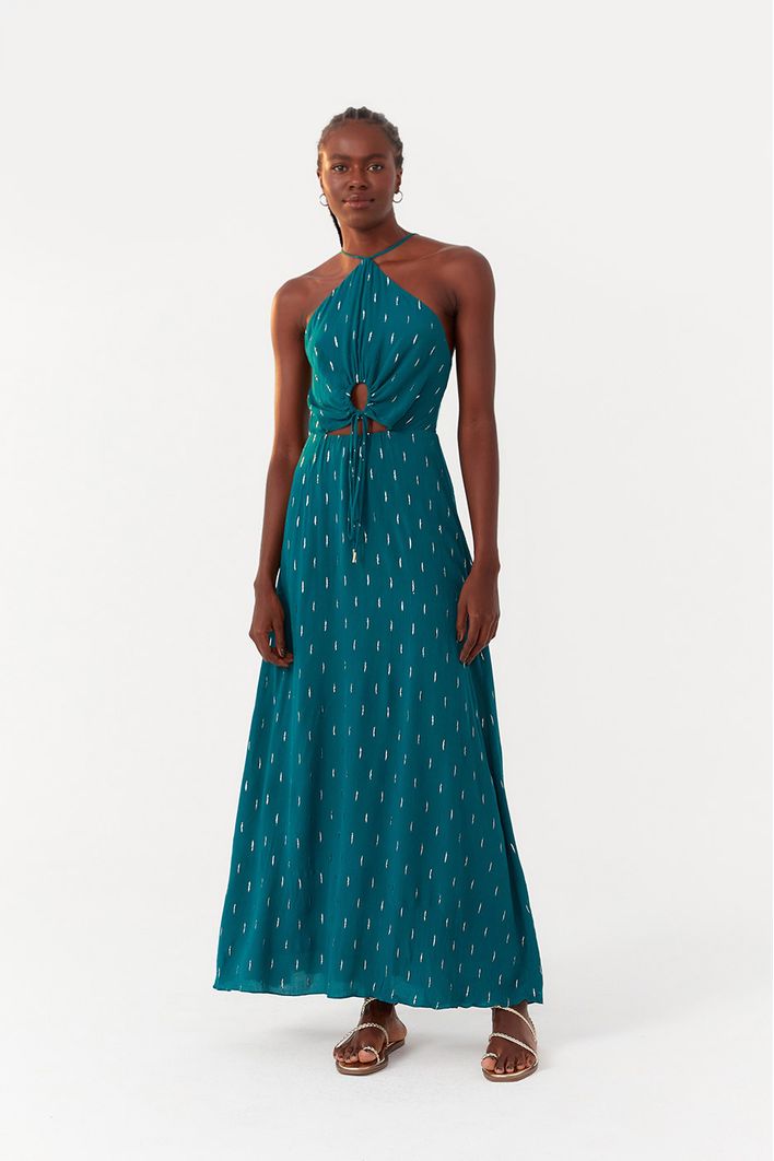 Vestido Longo Lurex Vazado Frente