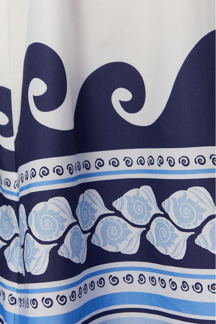 Vestido Midi Pespontos Estampa Maresia