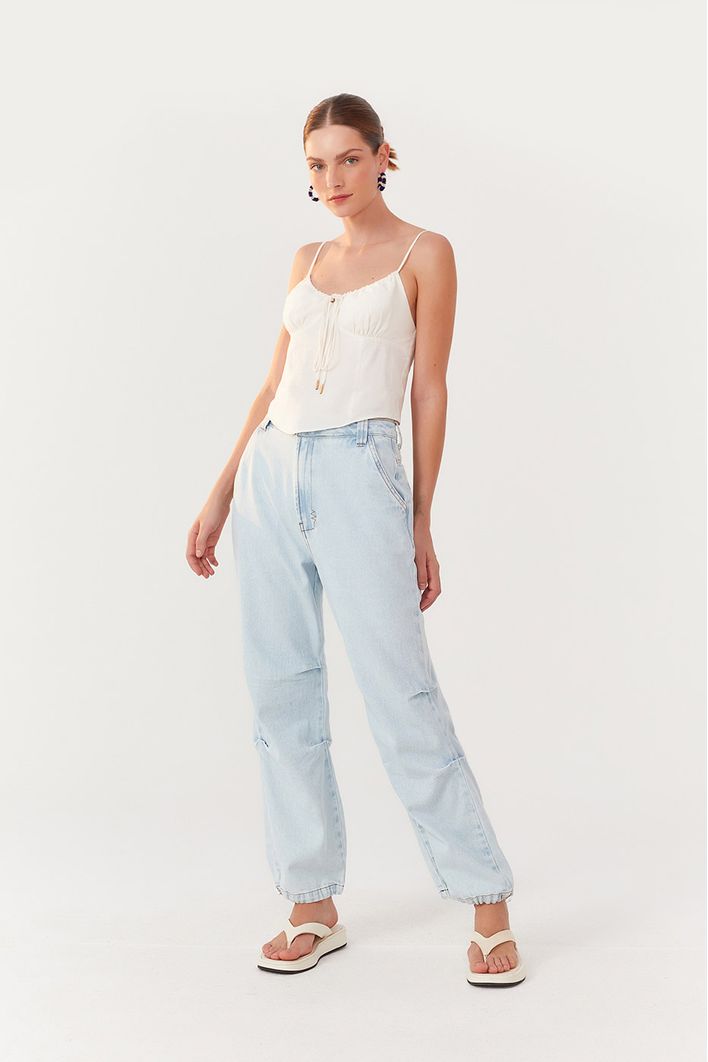 Calça Jeans Ballon Pregas