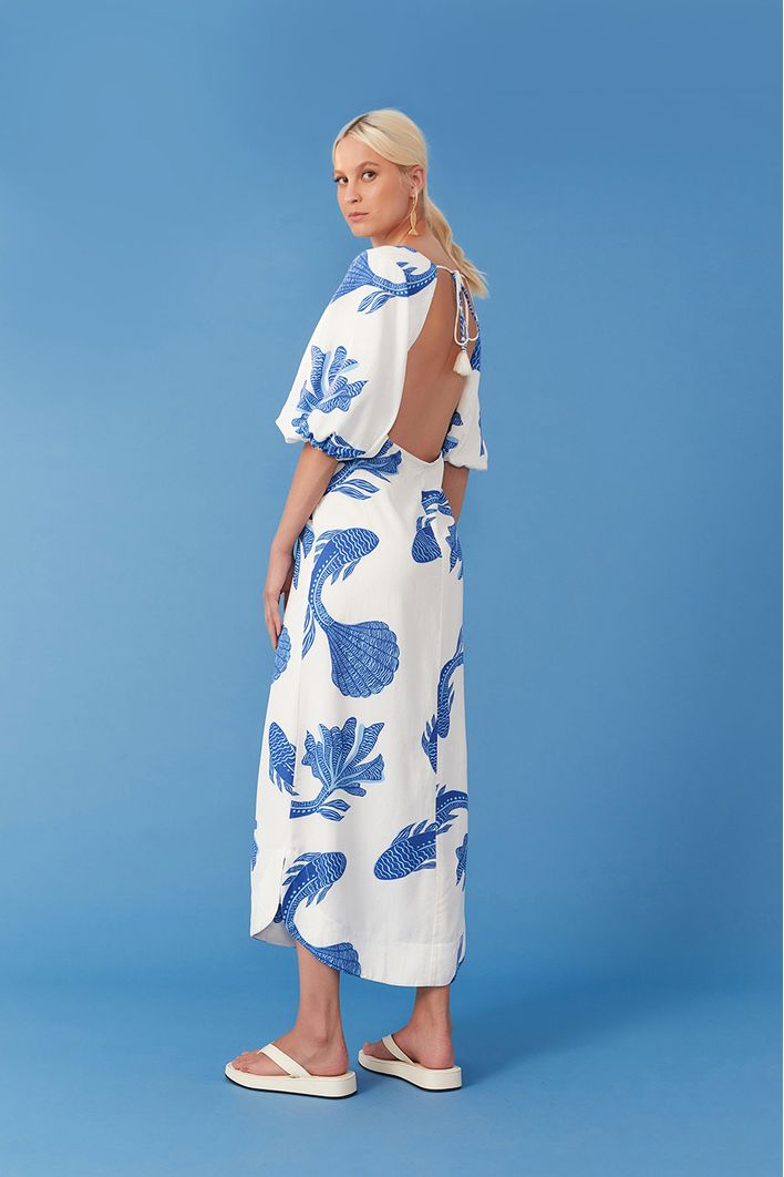 Vestido Cropped Linho Estampa Cardume