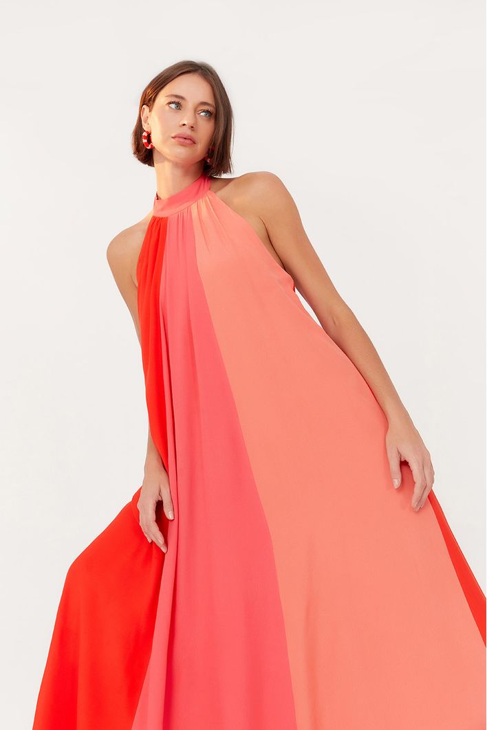 Vestido Crepe Tricolor