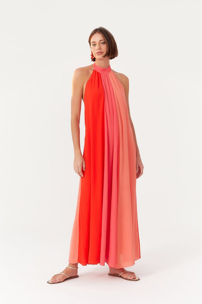 Vestido Crepe Tricolor
