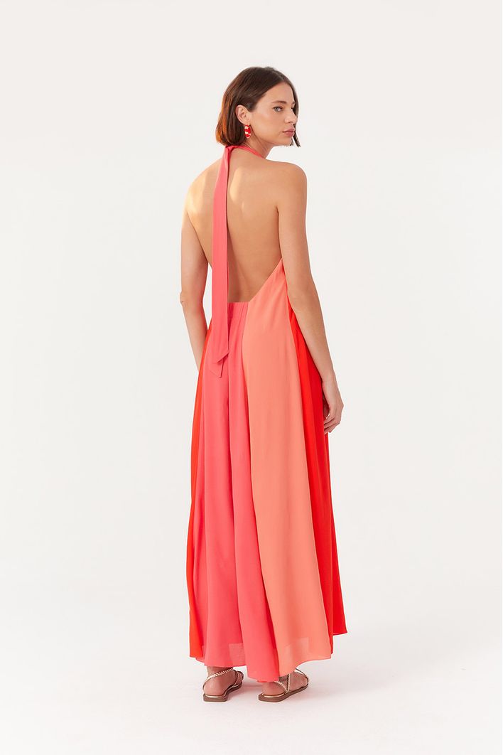 Vestido Crepe Tricolor