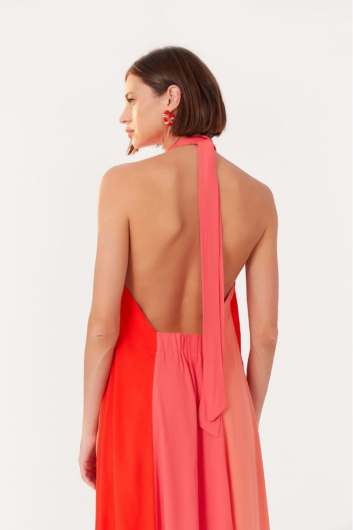 Vestido Crepe Tricolor