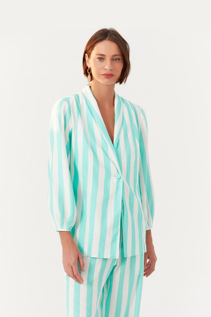 Blazer Linho Estampa Marítima Verde