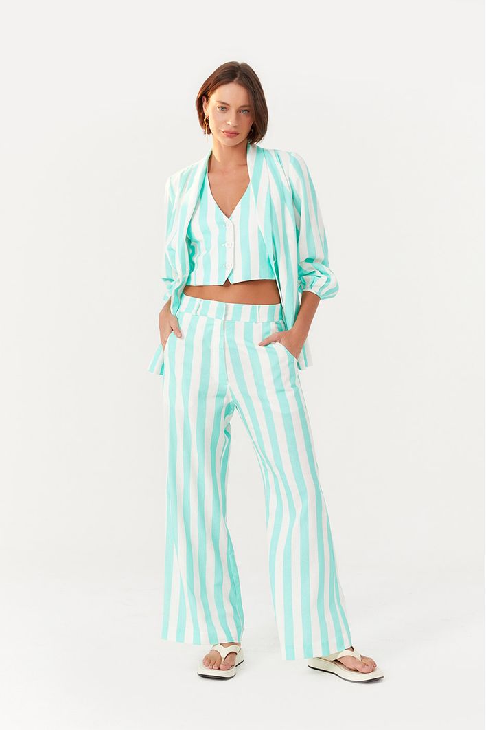 Calça Linho Estampa Marítima Verde