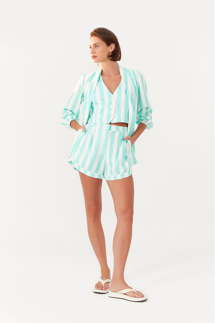 Short Linho Estampa Marítima Verde