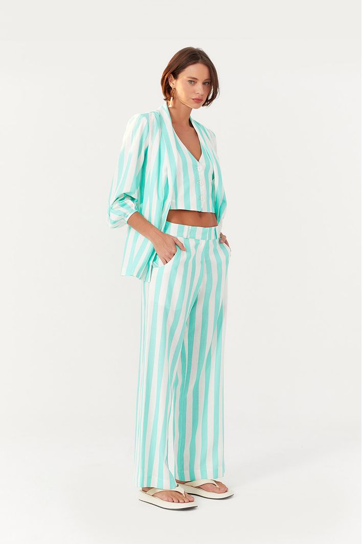 Blazer Linho Estampa Marítima Verde