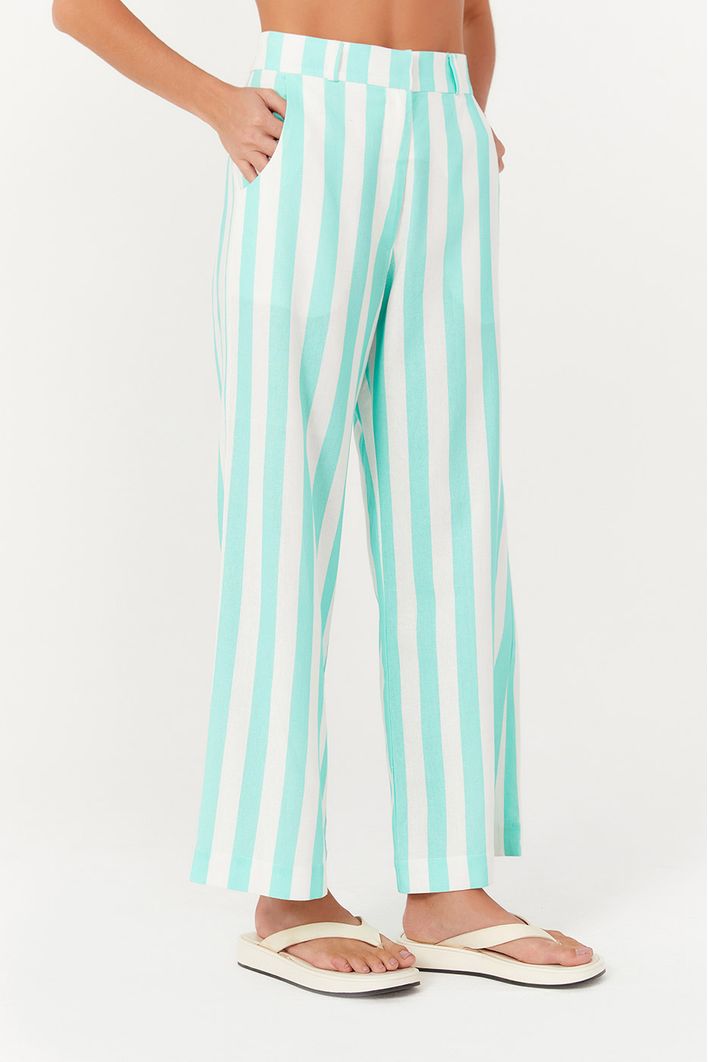Calça Linho Estampa Marítima Verde