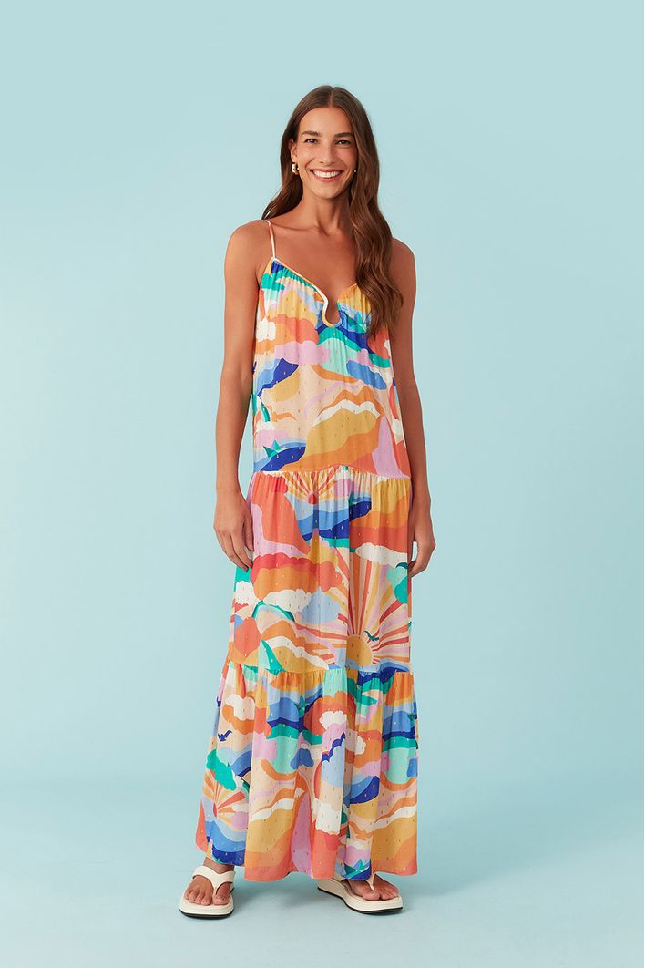 Vestido Longo Lurex Estampa Paradiso