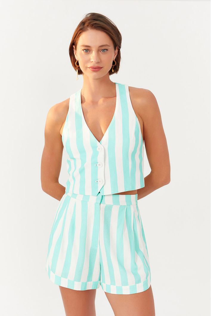 Short Linho Estampa Marítima Verde