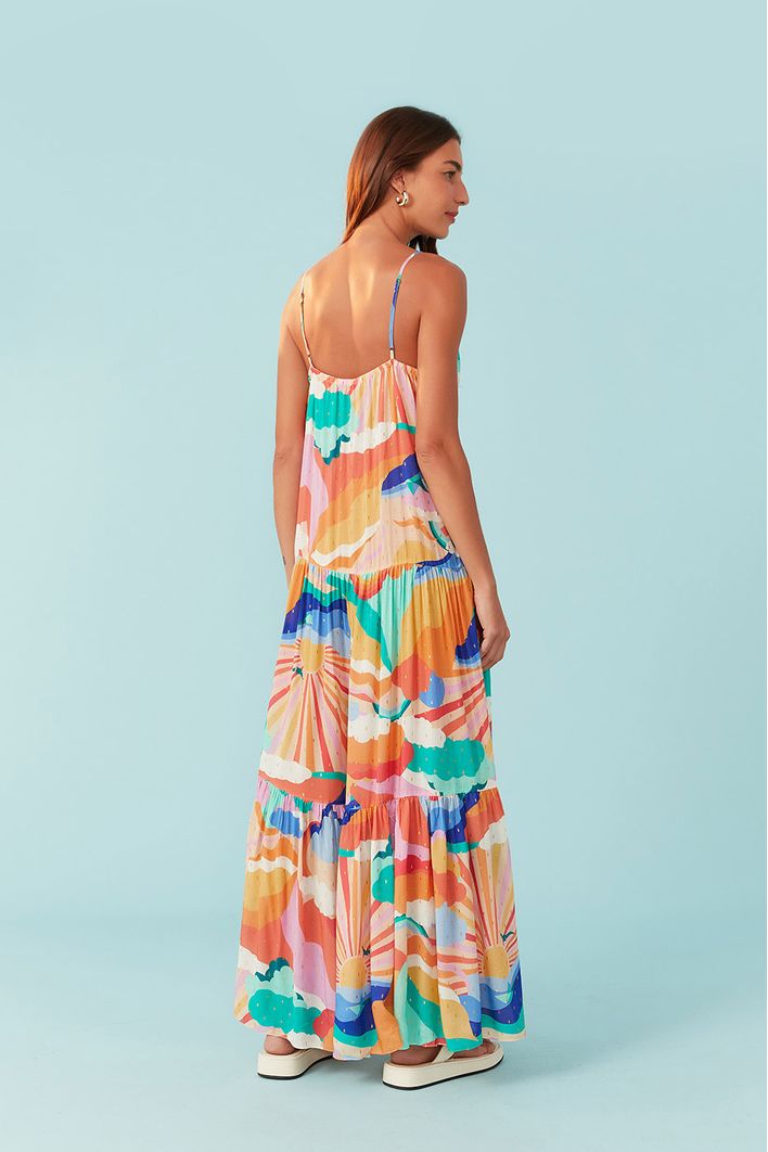 Vestido Longo Lurex Estampa Paradiso