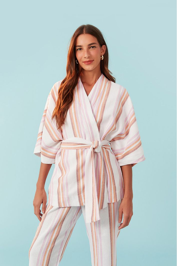 Kimono Listras Faixa Cintura