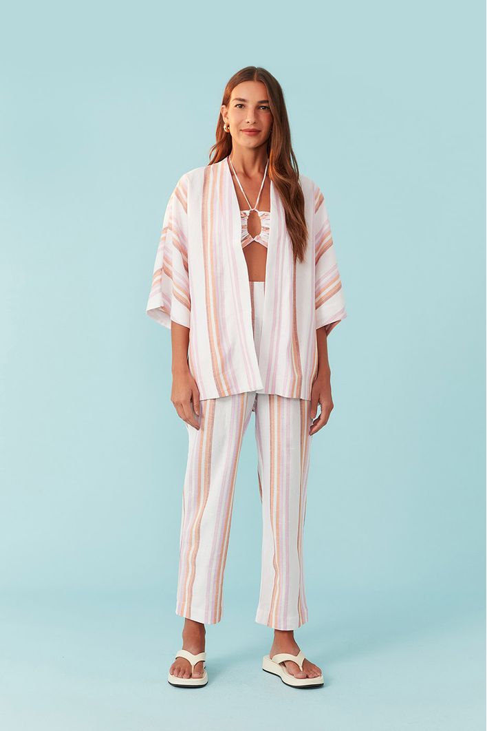Kimono Listras Faixa Cintura