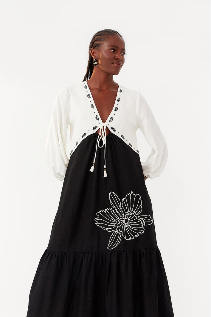 Vestido Linho Longuete P/b Bordado