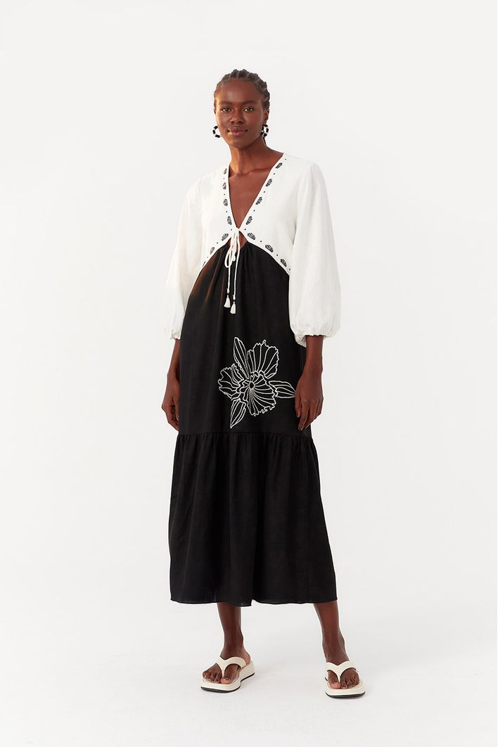 Vestido Linho Longuete P/b Bordado