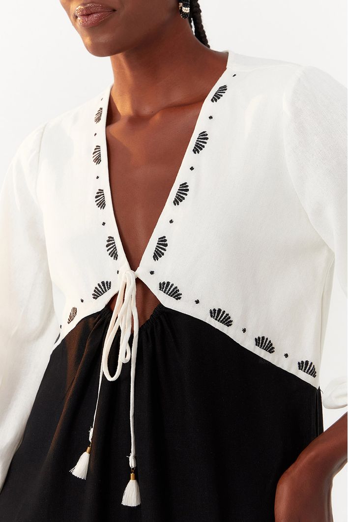 Vestido Linho Longuete P/b Bordado