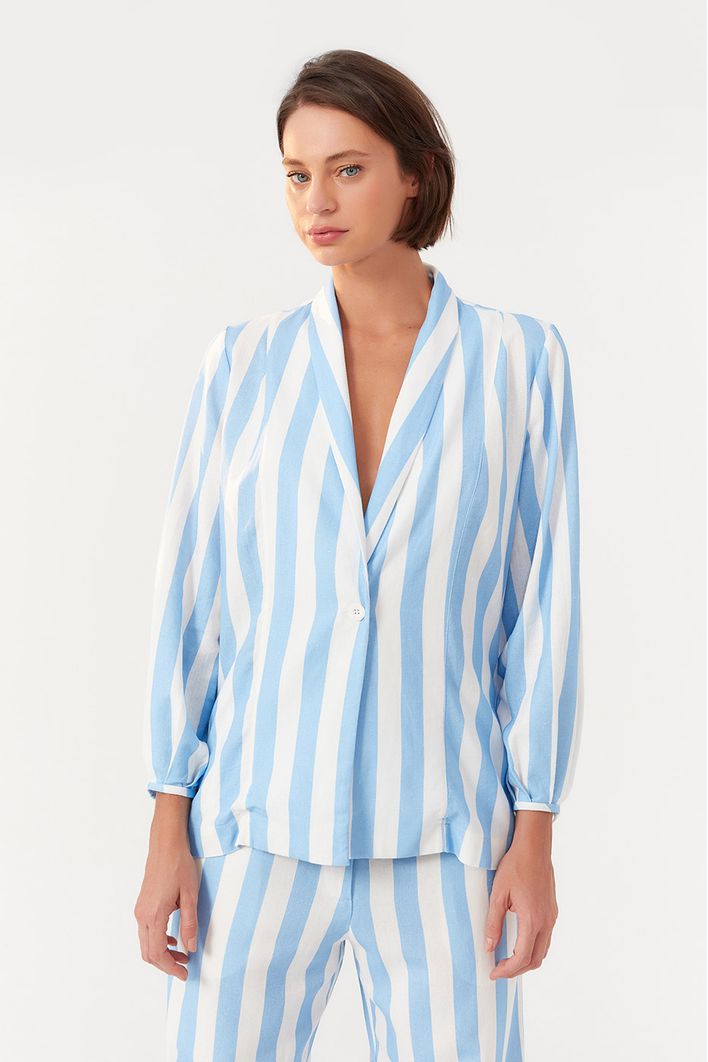 Blazer Linho Estampa Marítima Azul