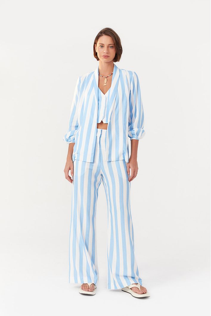 Blazer Linho Estampa Marítima Azul