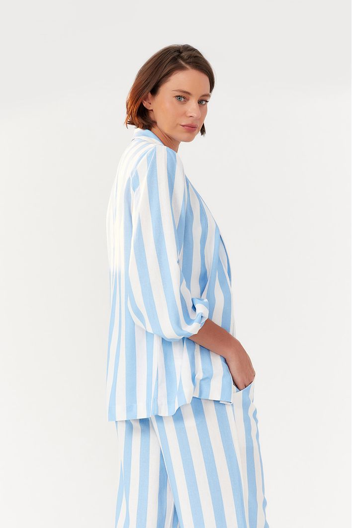 Blazer Linho Estampa Marítima Azul