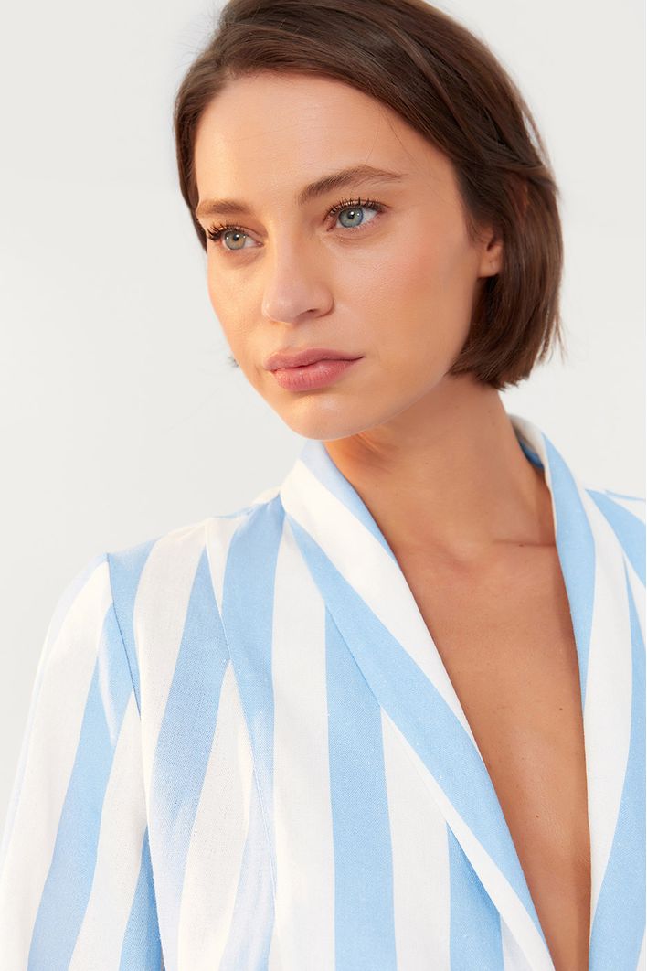 Blazer Linho Estampa Marítima Azul