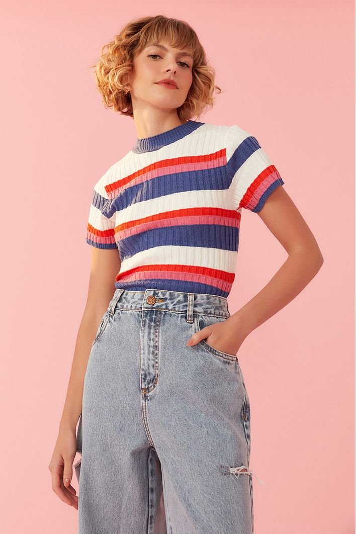 Blusa Tricot Canelada Listra Navy