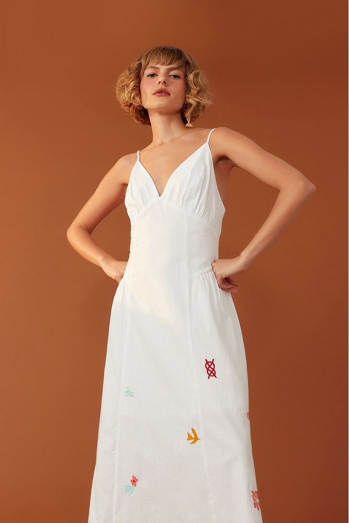Vestido Cropped Bordado Mar Encantado