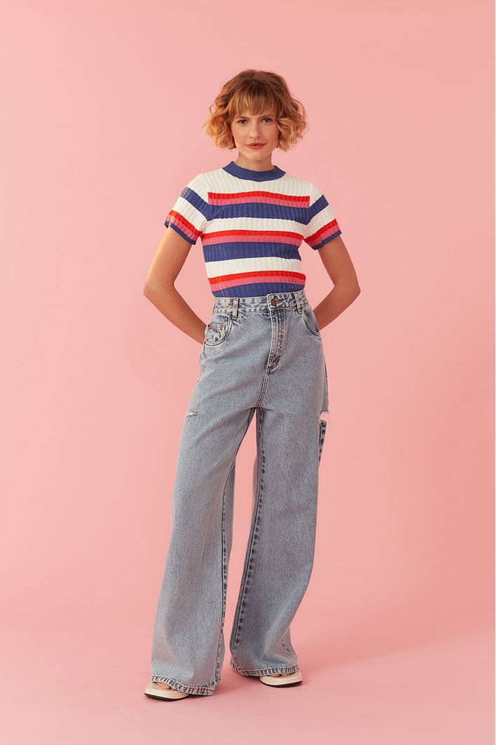 Blusa Tricot Canelada Listra Navy