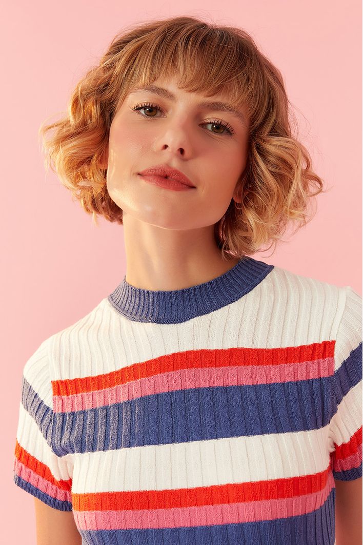 Blusa Tricot Canelada Listra Navy