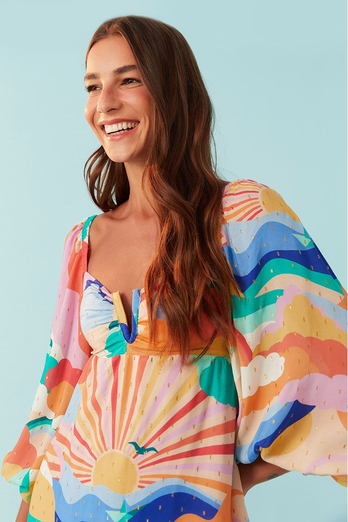 Vestido Lurex Estampa Paradiso