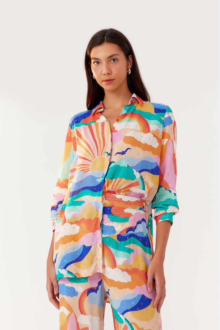 Camisa Lurex Estampa Paradiso