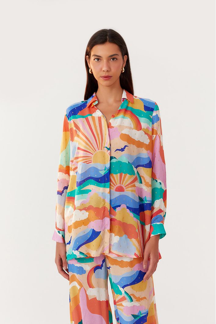 Camisa Lurex Estampa Paradiso