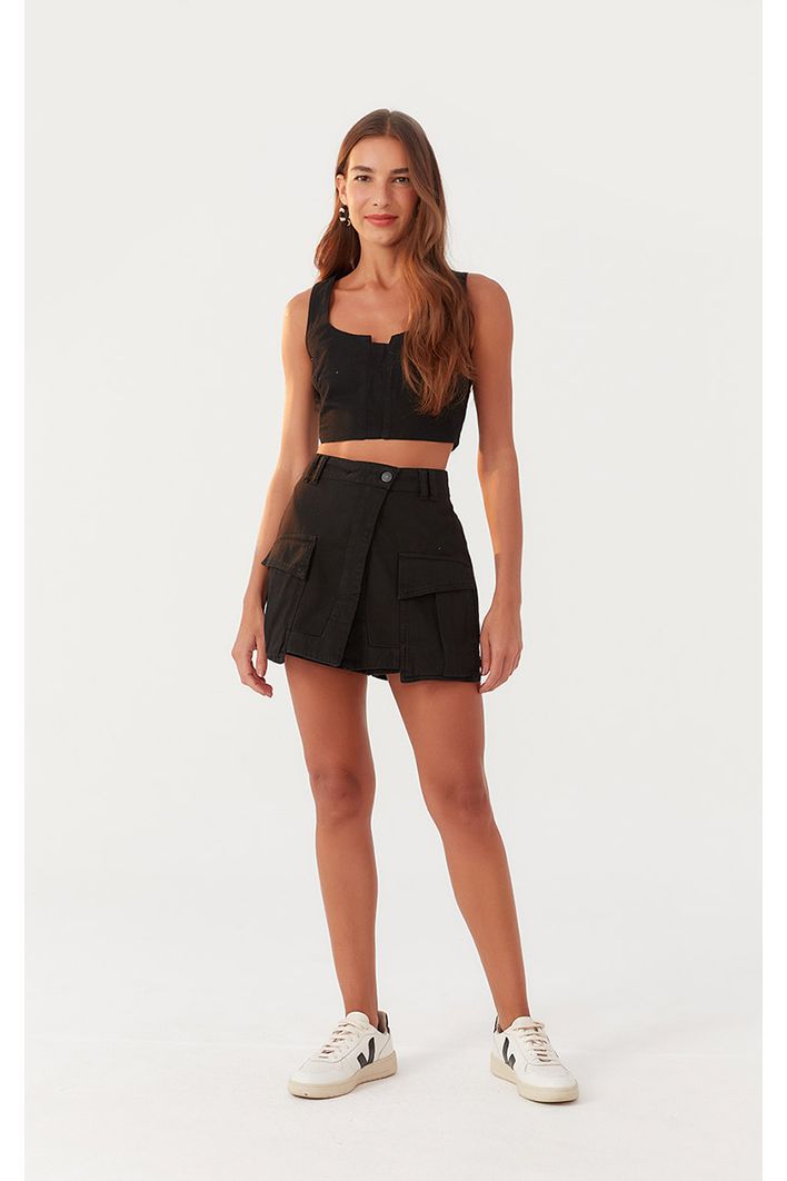 Short Saia Sarja Bolsos
