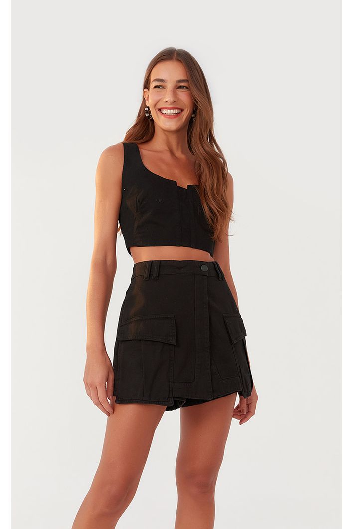 Short Saia Sarja Bolsos