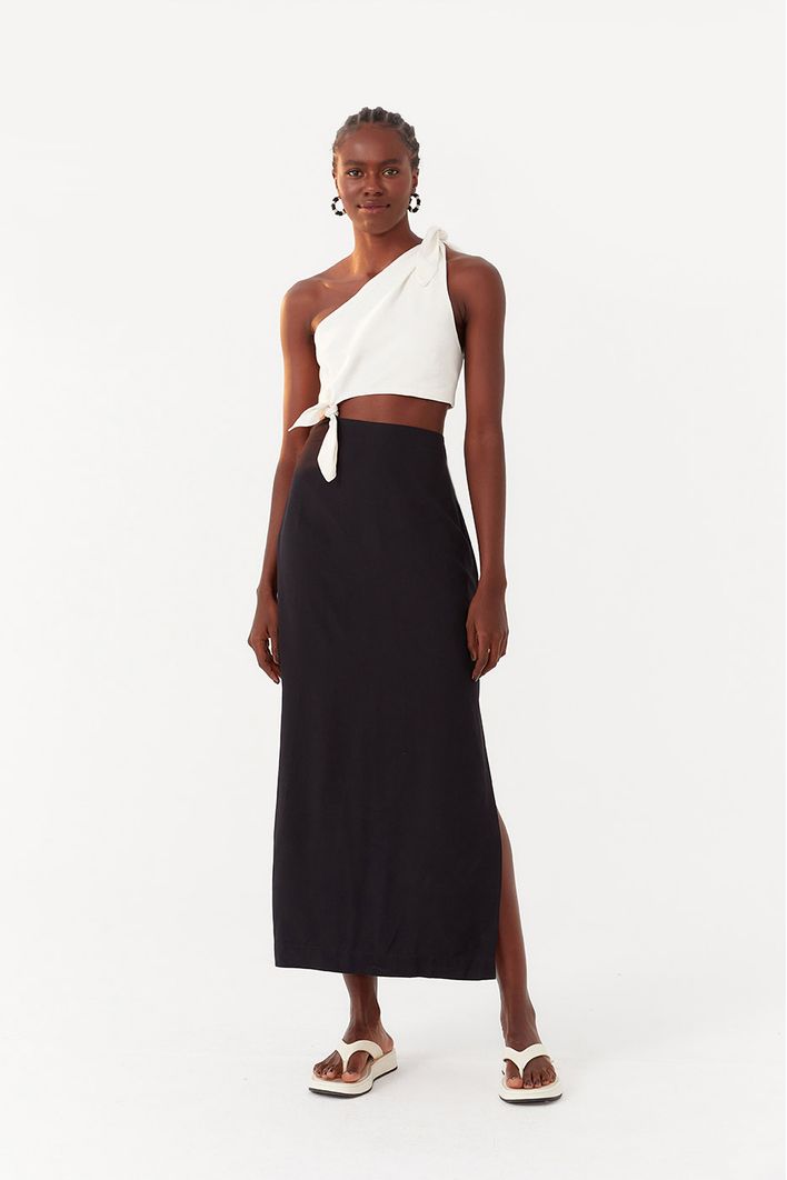 Vestido Longuete Um Ombro Só Bicolor