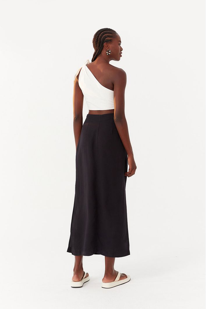 Vestido Longuete Um Ombro Só Bicolor