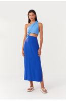 Vestido Longuete Um Ombro Só Bicolor