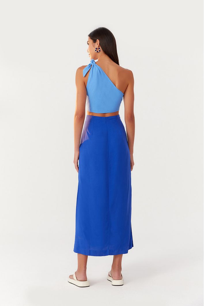 Vestido Longuete Um Ombro Só Bicolor