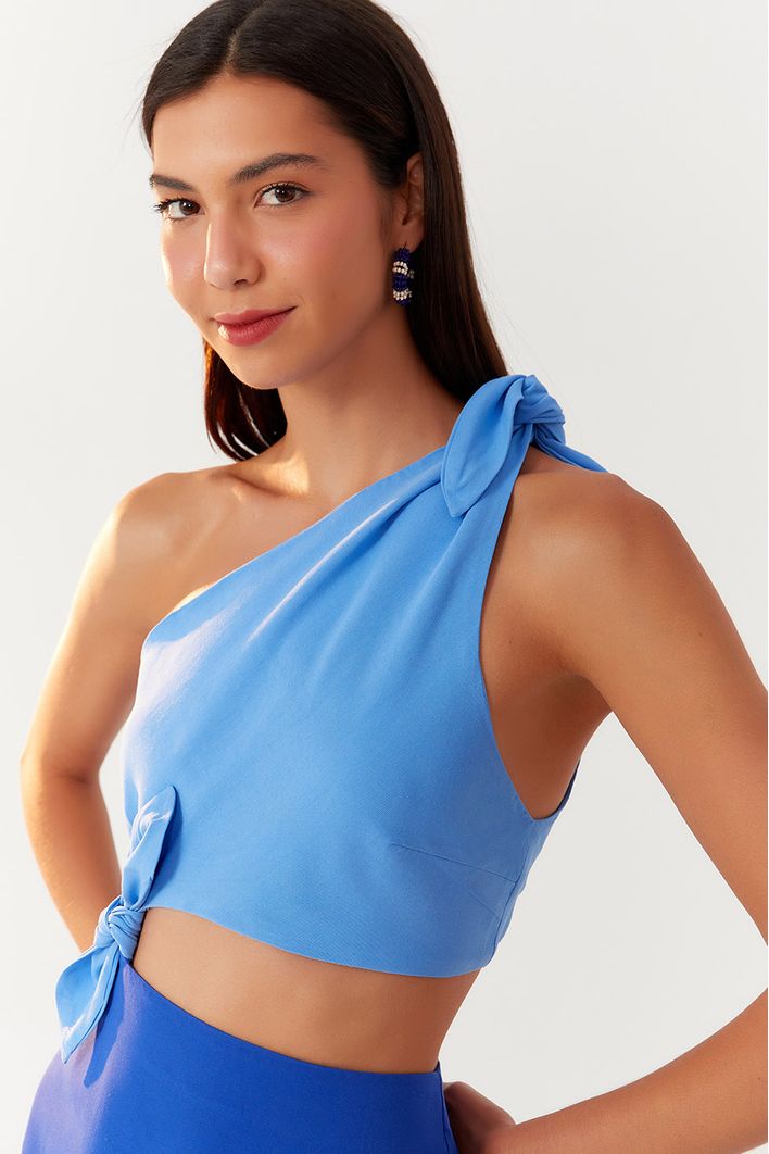 Vestido Longuete Um Ombro Só Bicolor