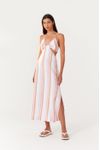 Vestido Longuete Listras Decote Lateral