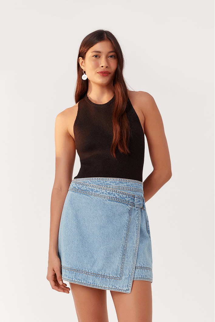 Saia Jeans Detalhe Transpassada