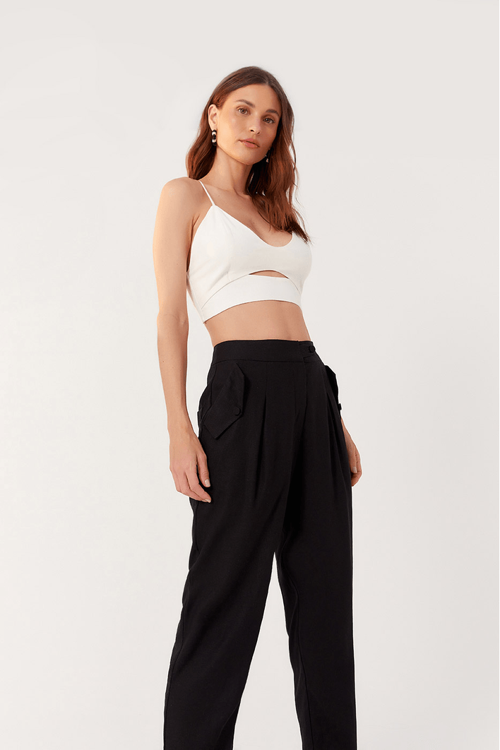 Calça Linho Lapela Bolso Frente