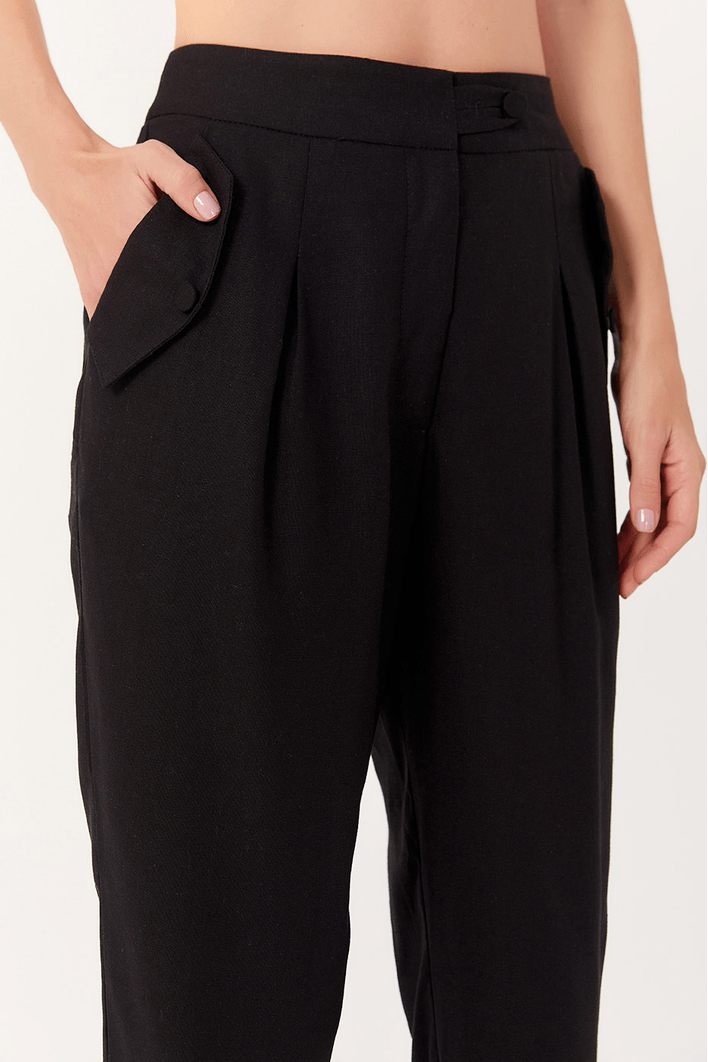 Calça Linho Lapela Bolso Frente