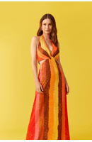 Vestido Longo Nó Cetim Estampa Trópicos
