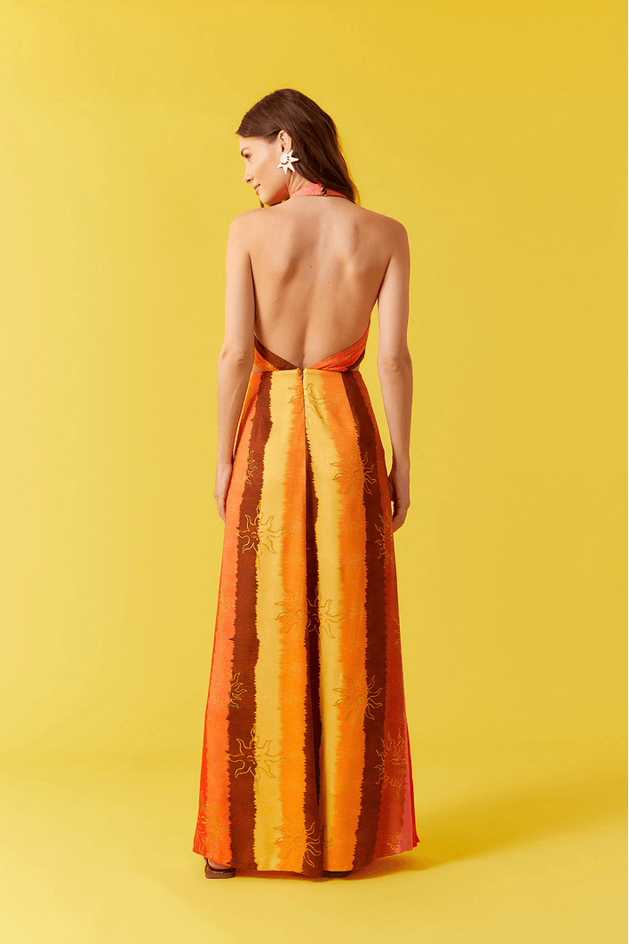 Vestido Longo Nó Cetim Estampa Trópicos