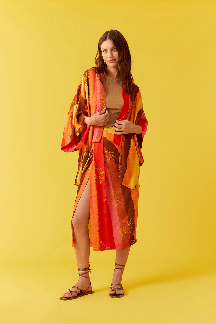 Kimono Cetim Estampa Trópicos