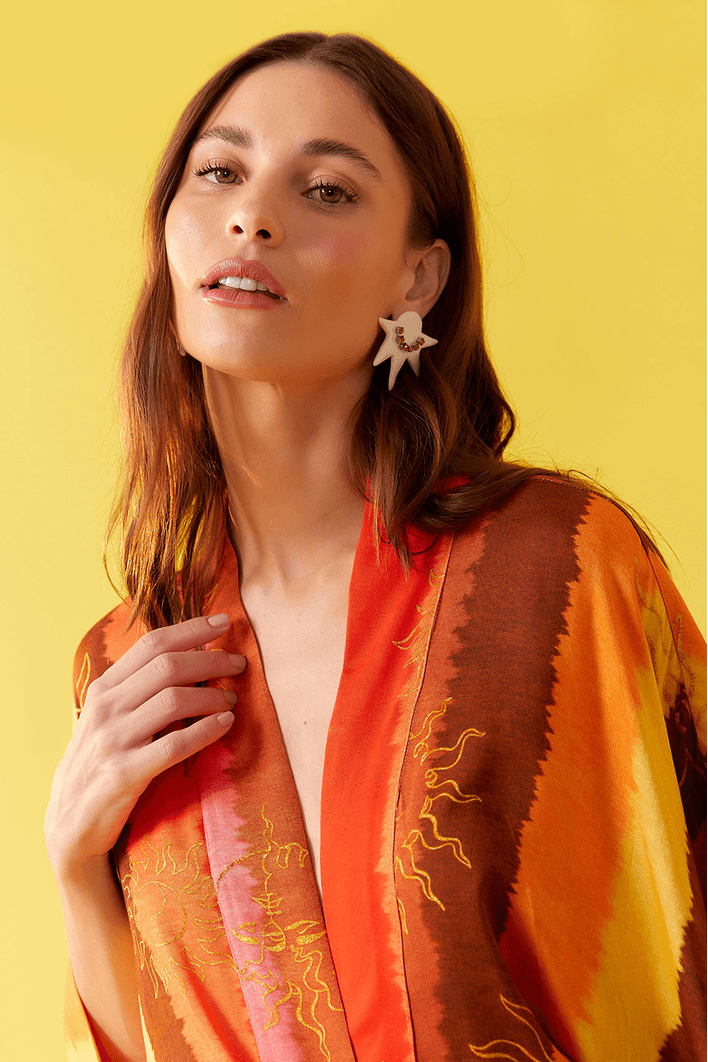 Kimono Cetim Estampa Trópicos