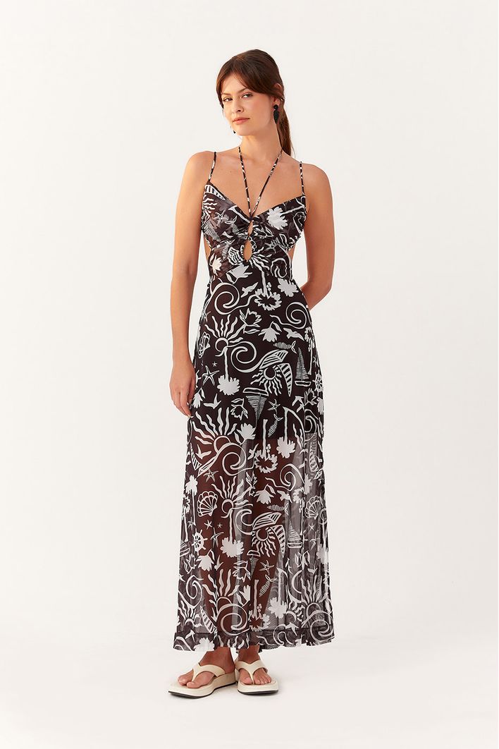 Vestido Cropped Tule Estampa Jangada